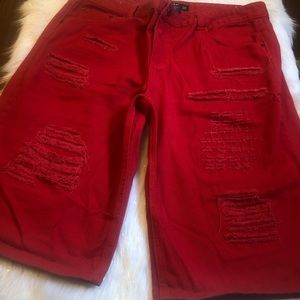red distressed bermuda shorts